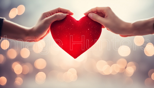 A Couple Hands Hold Red Heart on Bokeh Background