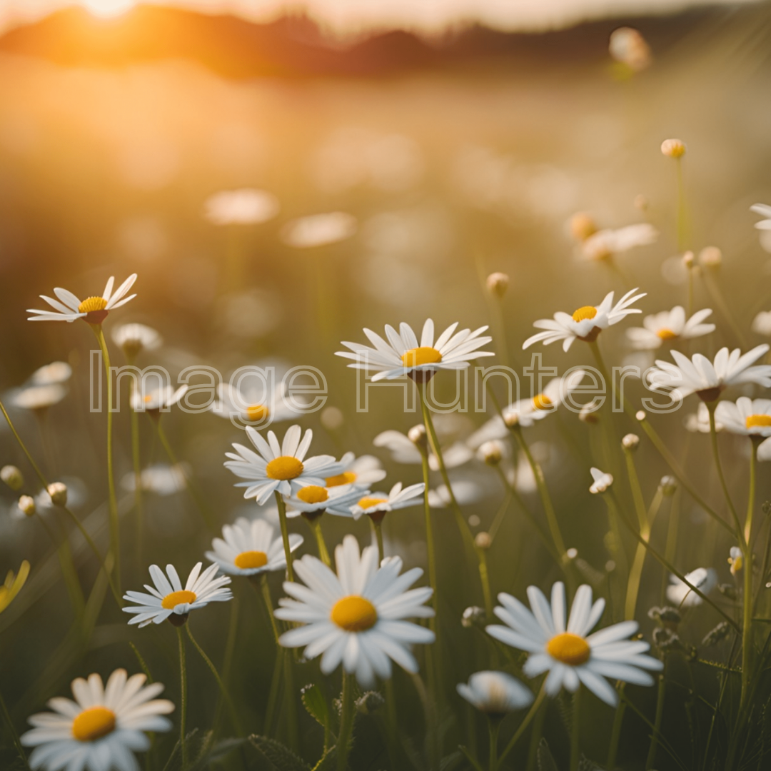 Blooming Daisies at Sunset