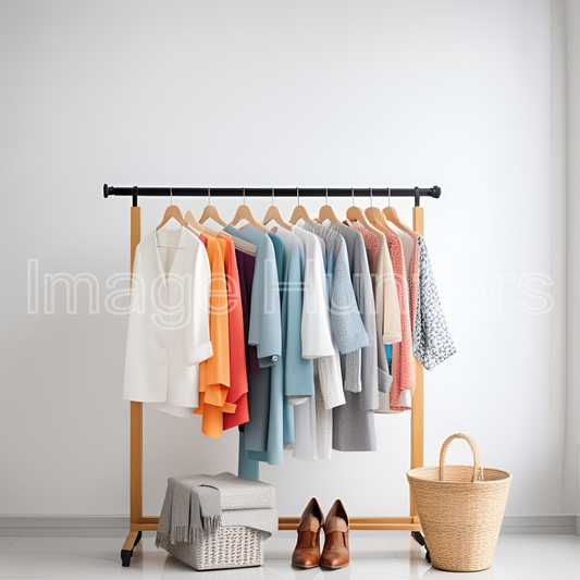 Fashionable Wardrobe Displayed Indoors with Soft Background