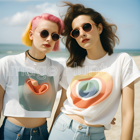 Young Women in Queercore Style at Beach with T-shirts