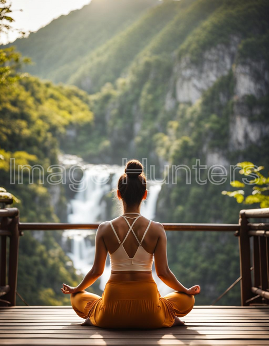 Woman Meditating on Mountain Bridge in Nature