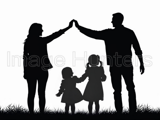 Parents Silhouette Making Home Symbol with Kids