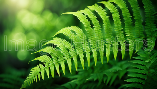 Close-up of green fern leaf in forest