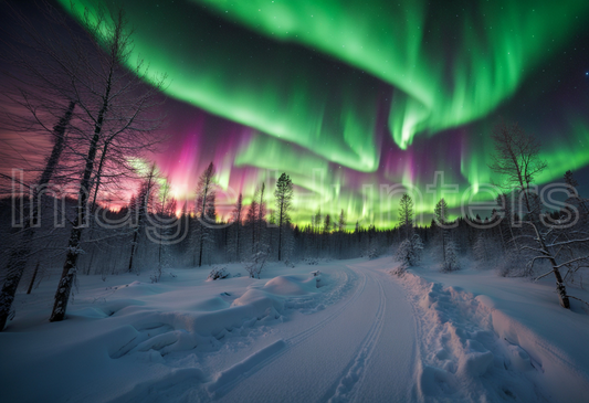 Northern Light display in Winter Sky