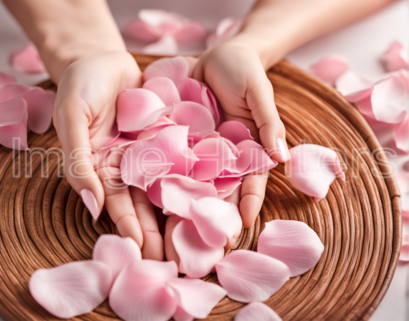 hands hold delicate pink rose petals