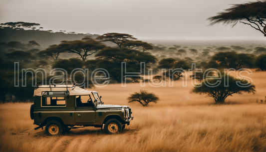 African Safari Adventure with Vintage Land Rover on Hillside