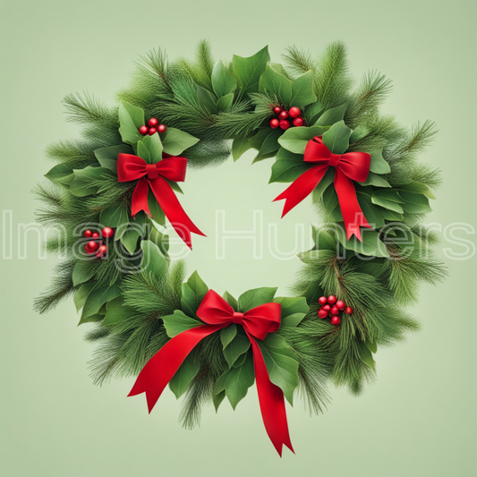 Green Christmas Wreath with Red Ribbons