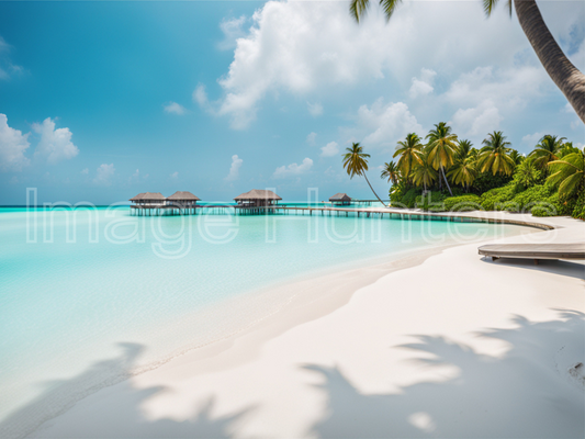 Maldivian serenity in overwater villas with coconut palm and turquoise waters