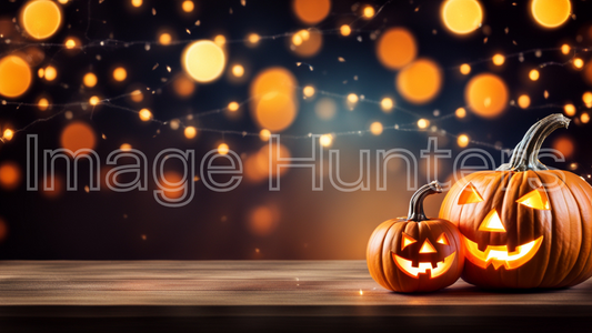 Halloween Pumpkins with Sparkling Bokeh Background