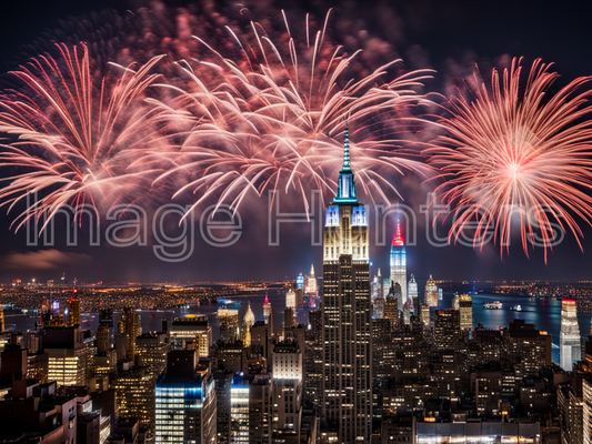 New Year's Eve Fireworks Over New York City at Night