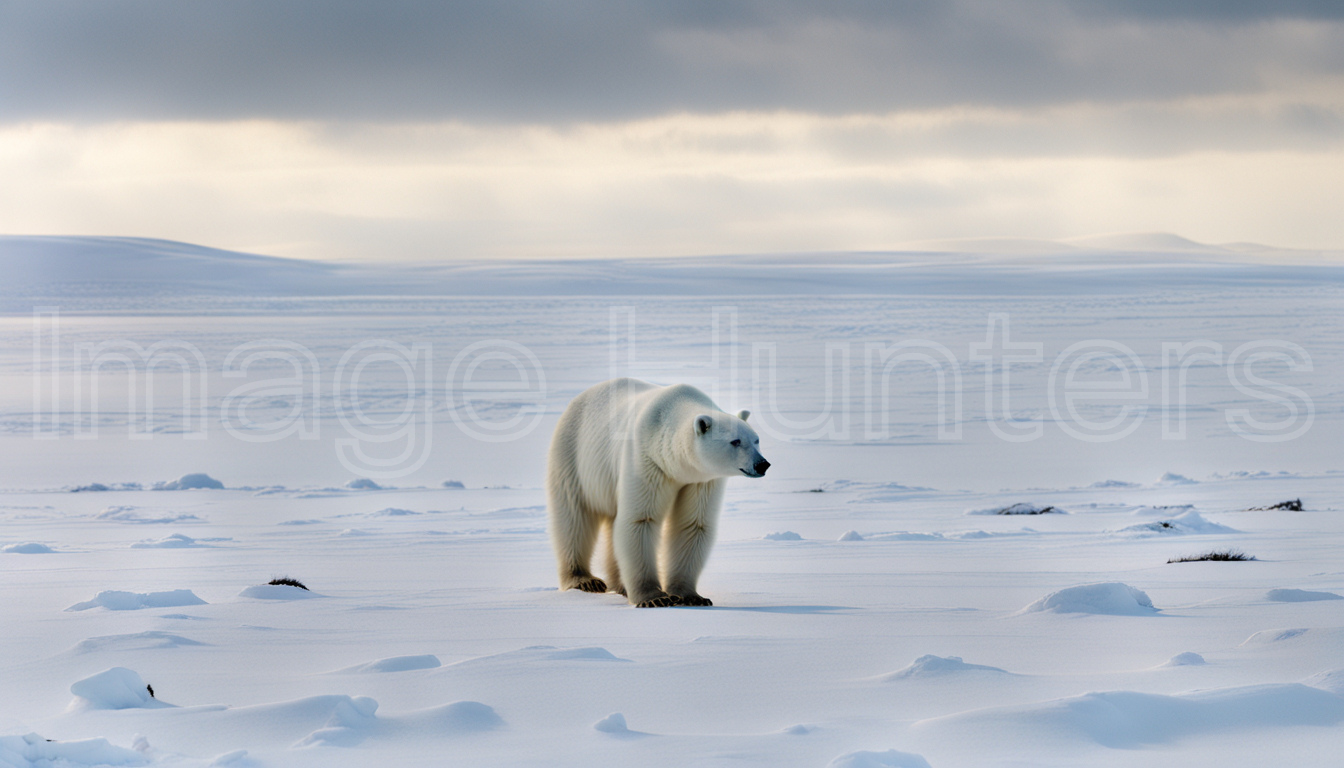 Polar Bear Roaming Snowy Tundra