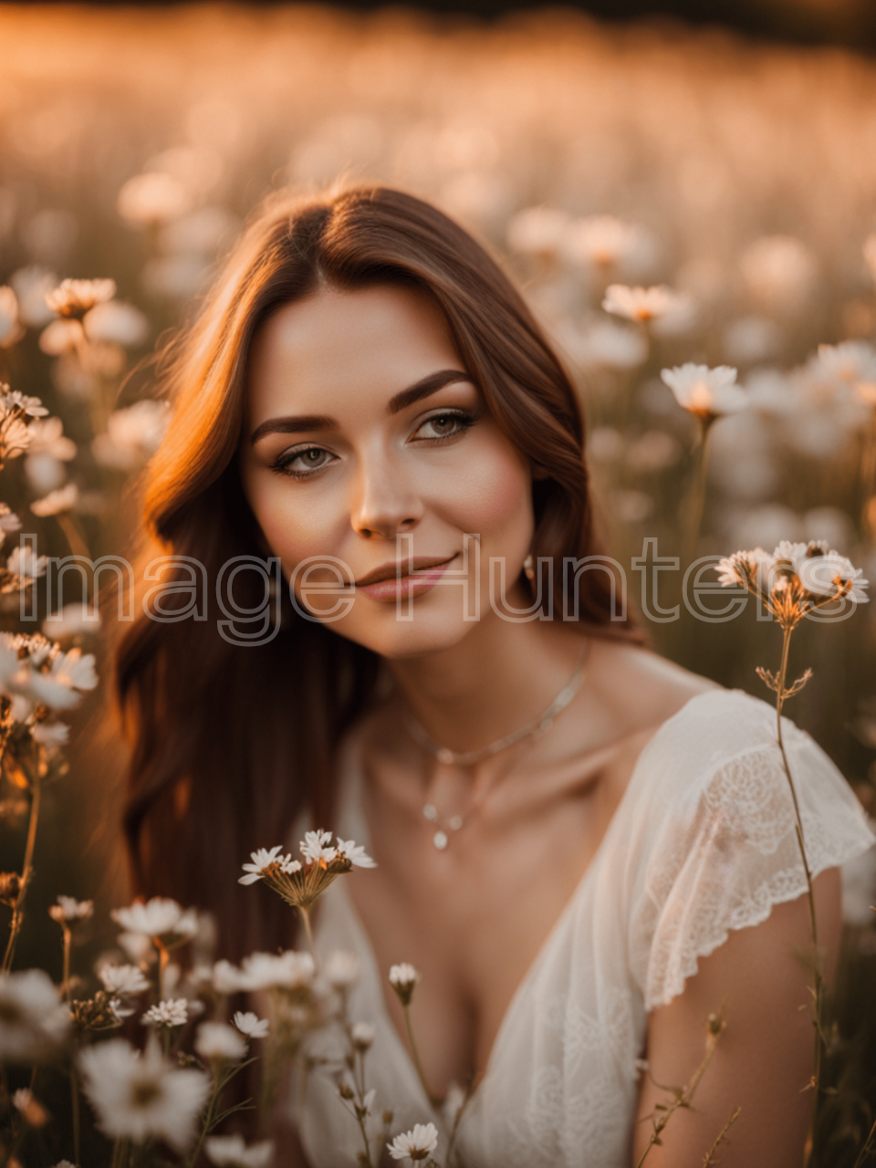 Sunset Portrait of a Girl in Wildflower Field