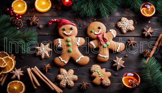 Cookies, Mulled Wine, Decor on Dark Wood