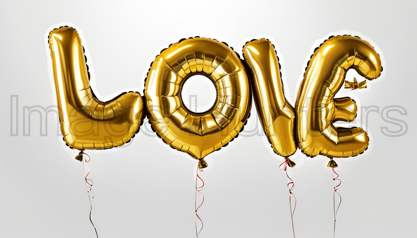 Foil 'Love' Balloon Floating on Clear Background