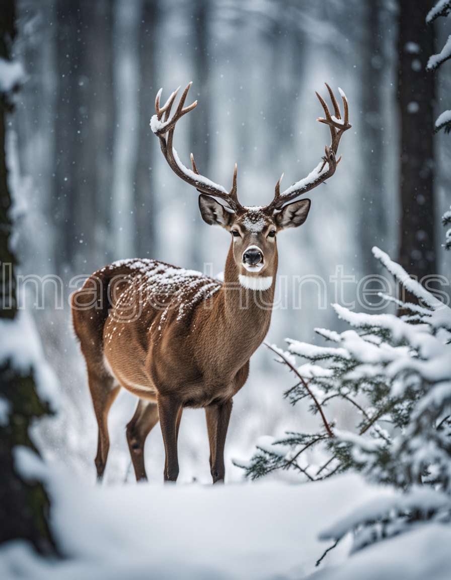 Winter Wildlife Deer in a Snowy Forest