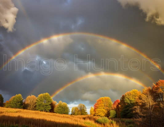 Double Rainbows in Cloudy Autumn Sky