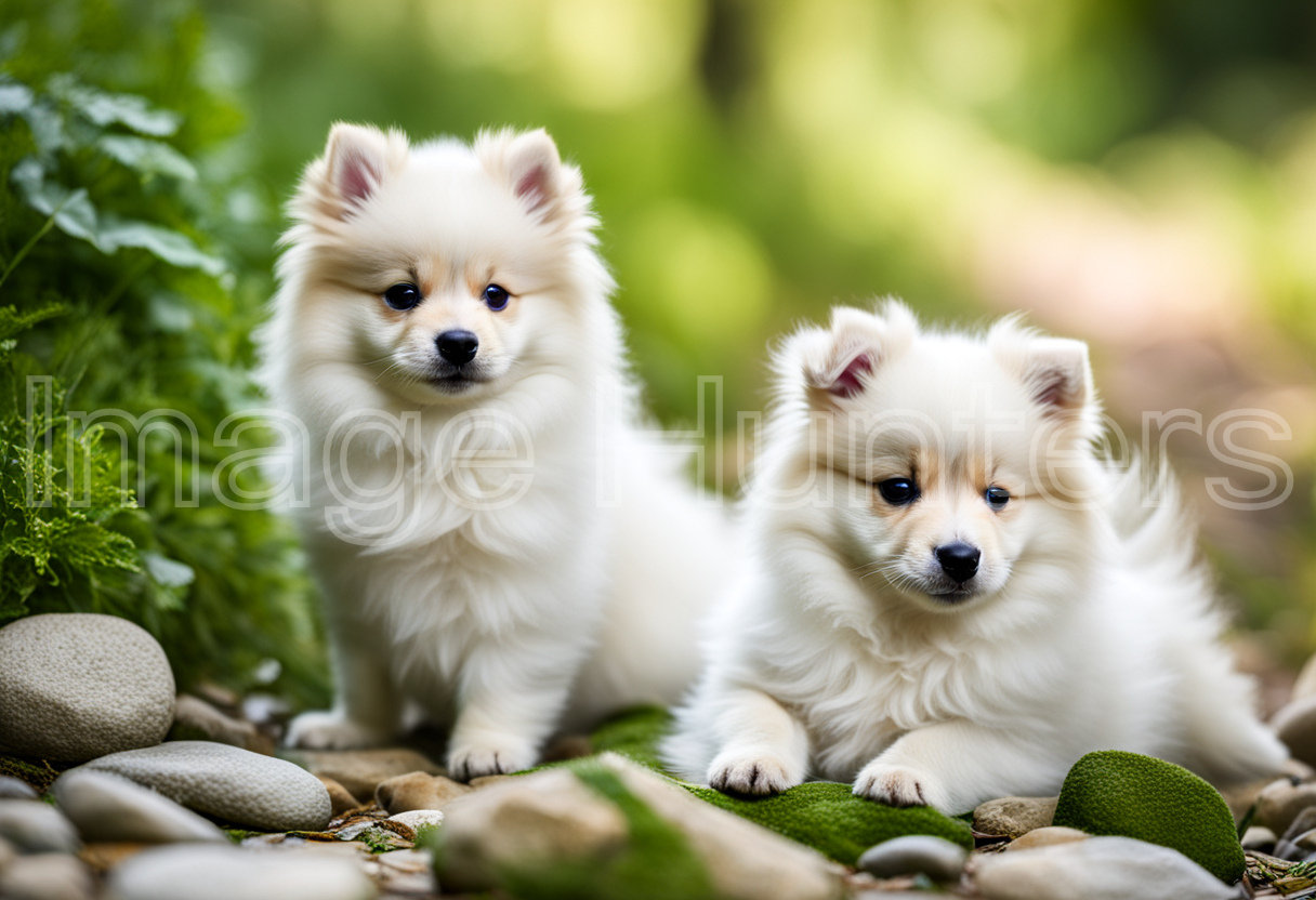 Spitz Puppies on Stones and Grass