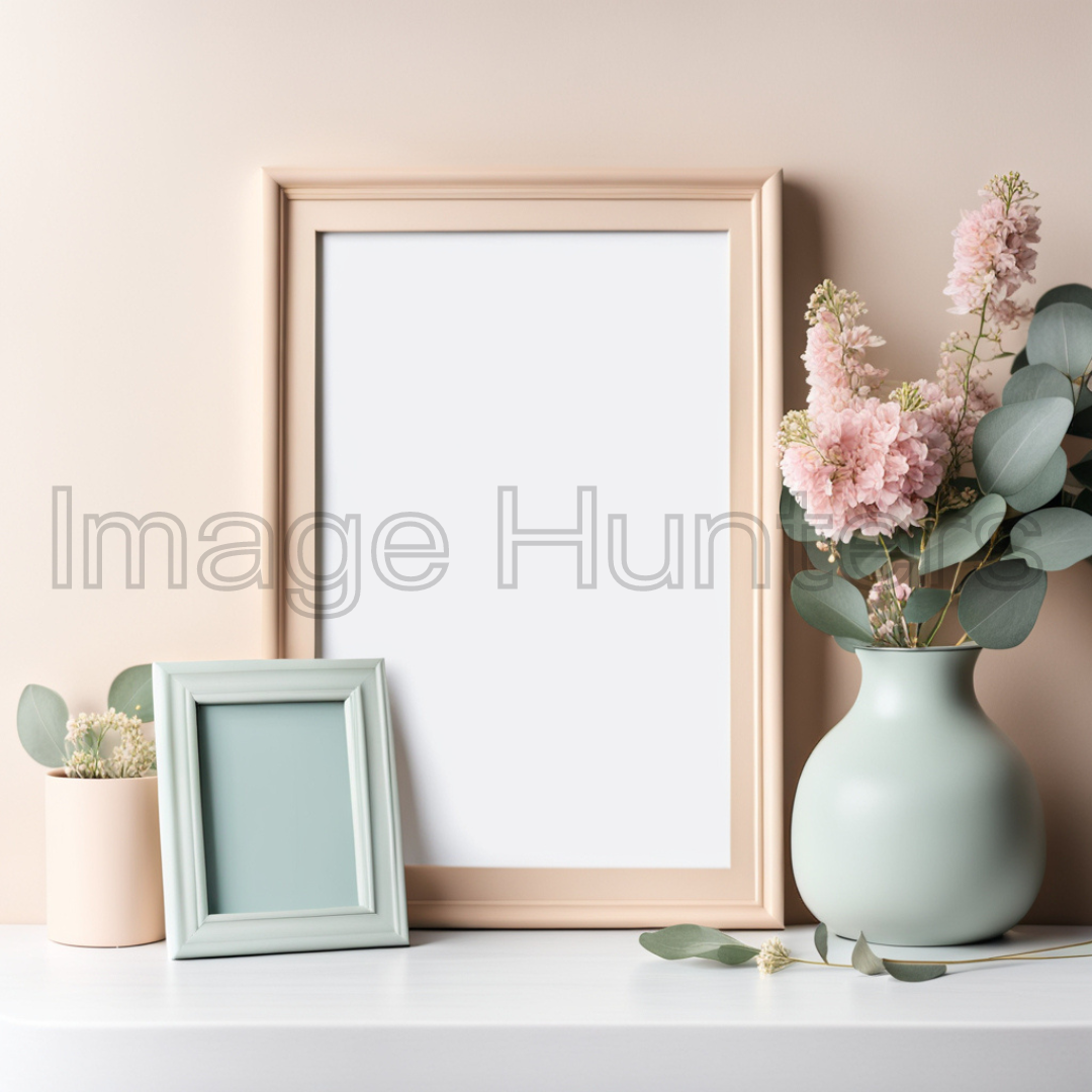 Pastel Frame and Vase Tabletop Elegance with Flowers