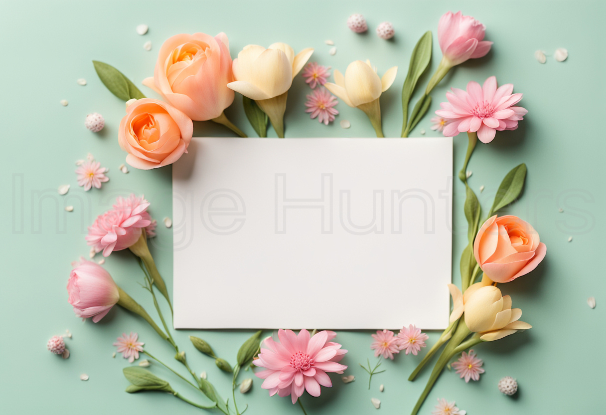 Spring Flowers Greeting Card Blank Template