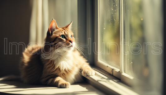 Curious Cat Gazes Out Window on Sunny Day