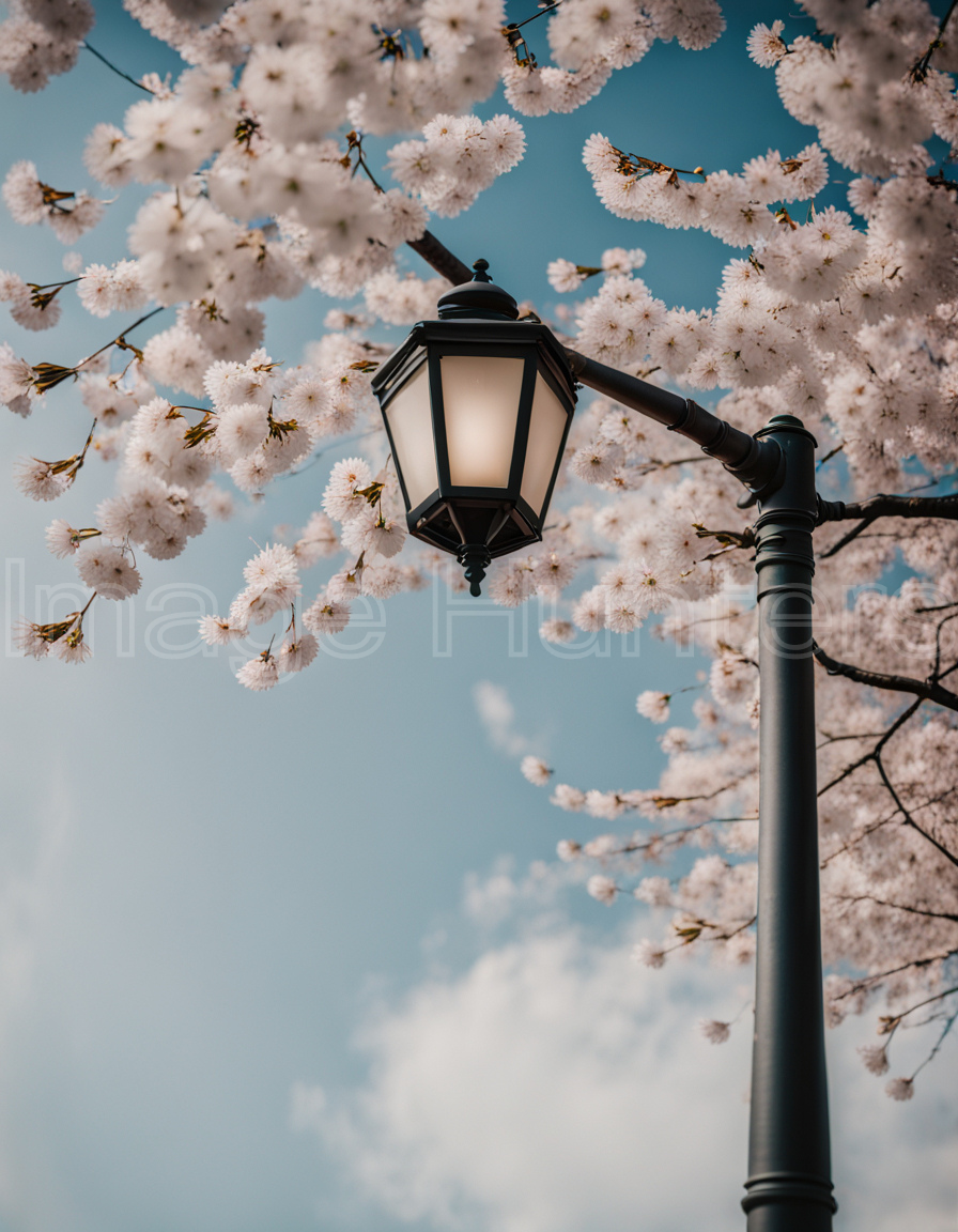 Street Lamp Under Cherry Canopy