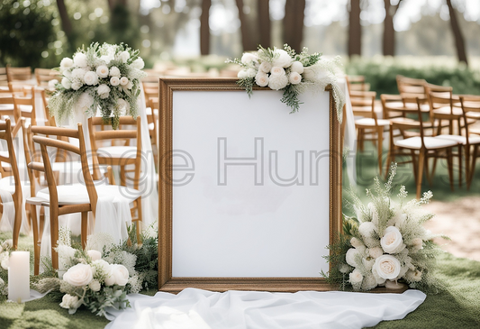 Wedding Signboard Mockup with Elegant Ceremony Venue Background