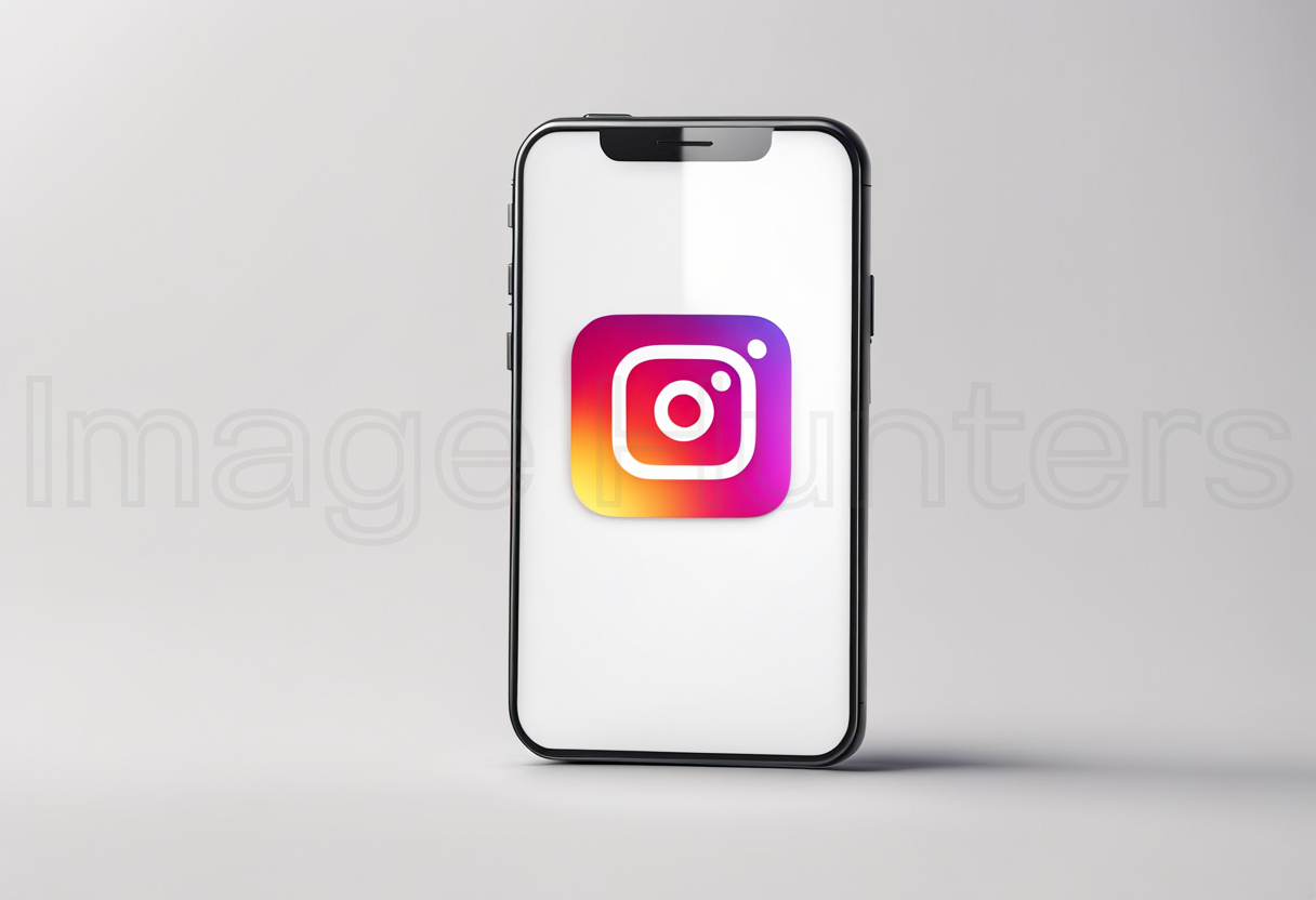 Smartphone displaying Instagram app logo on blank white screen