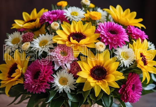 Colorful Flower Bouquet with Roses, Carnations, and Sunflowers