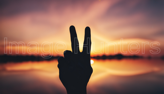 Hand gestures Peace Sign Silhouette Against Sunset Sky