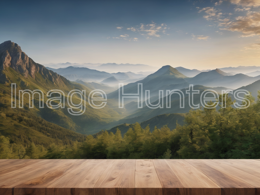 Mountain View on Natural Wood Tabletop