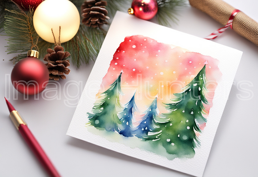 Hand-painted Christmas card with water color