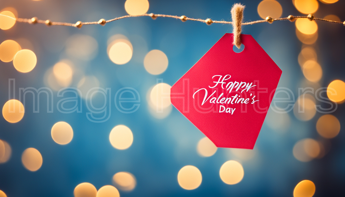 Happy Valentine's card surrounded by glittering bokeh lights