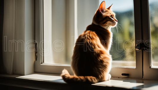 Curious Cat Gazes Out Window on Sunny Day