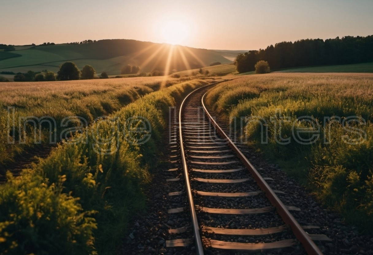 Sunrise Over Train Tracks in the Landscape