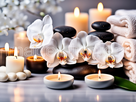 Aromatherapy, Beauty, White Orchids and Zen Spa Background with Candles