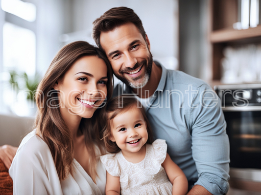 Parents and daughter capturing home portrait