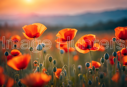 Close-Up of Orange Poppies at Sunset