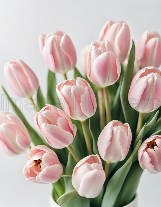 Pink Tulips Bouquet on White Background