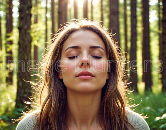 Peaceful Woman Enjoying Nature with Closed Eyes