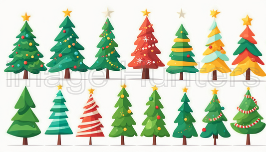 Christmas Trees Cartoon Vector on White Background