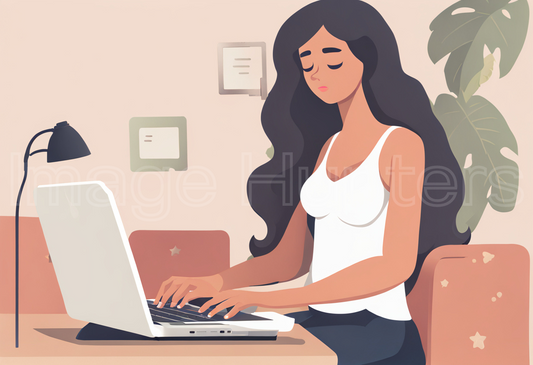 Woman Working at Home with Laptop Illustration