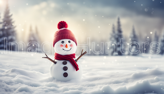 Happy Snowman in Beautiful Snowy Scene