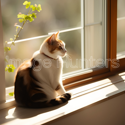 Cat Sunbathing in Window on a Sunny Day