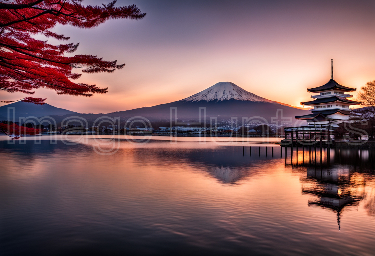 Sunset Over Fuji Mountain and Kawaguchiko Lake