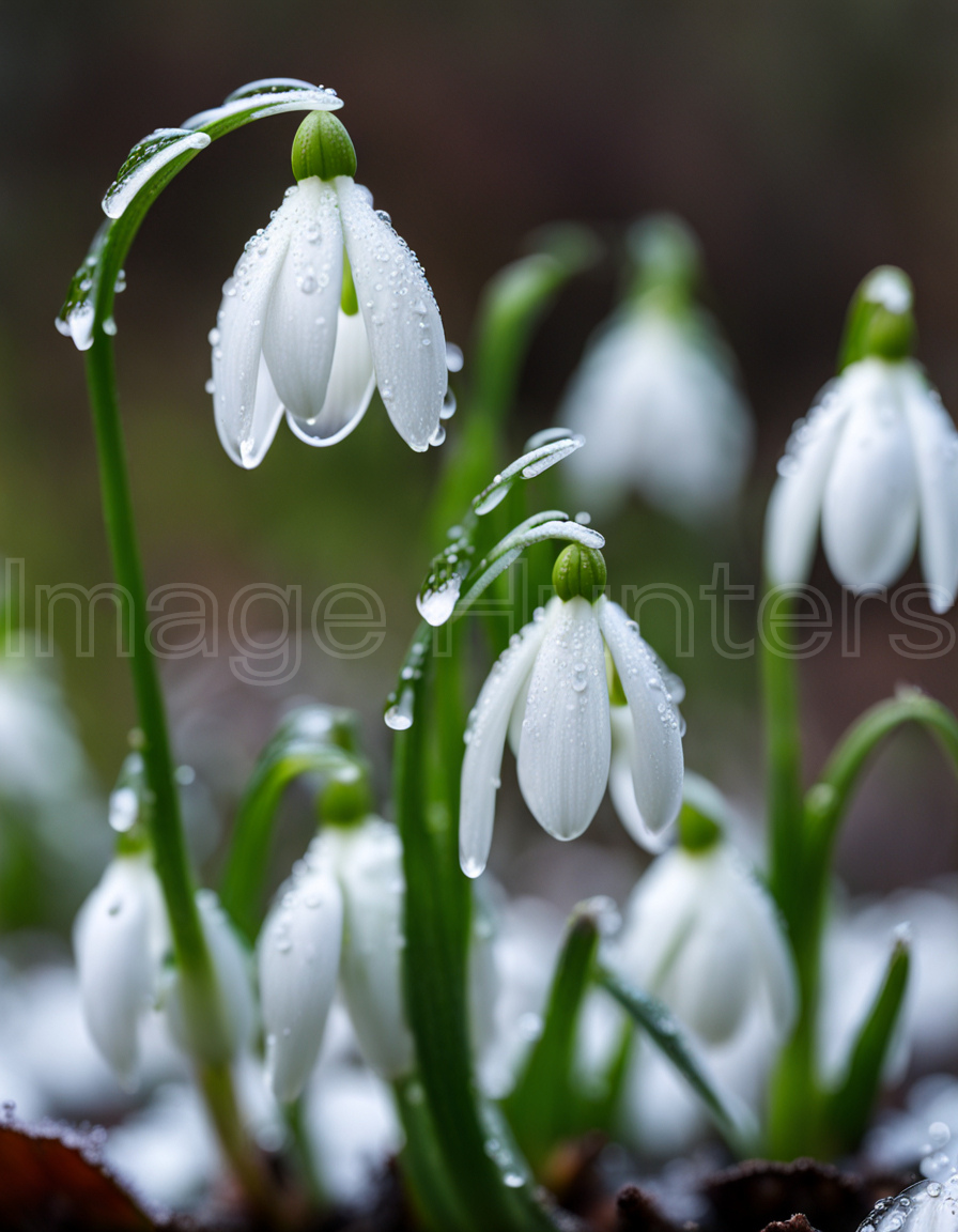 Snowdrop Blossom Glistens in Forest Rain