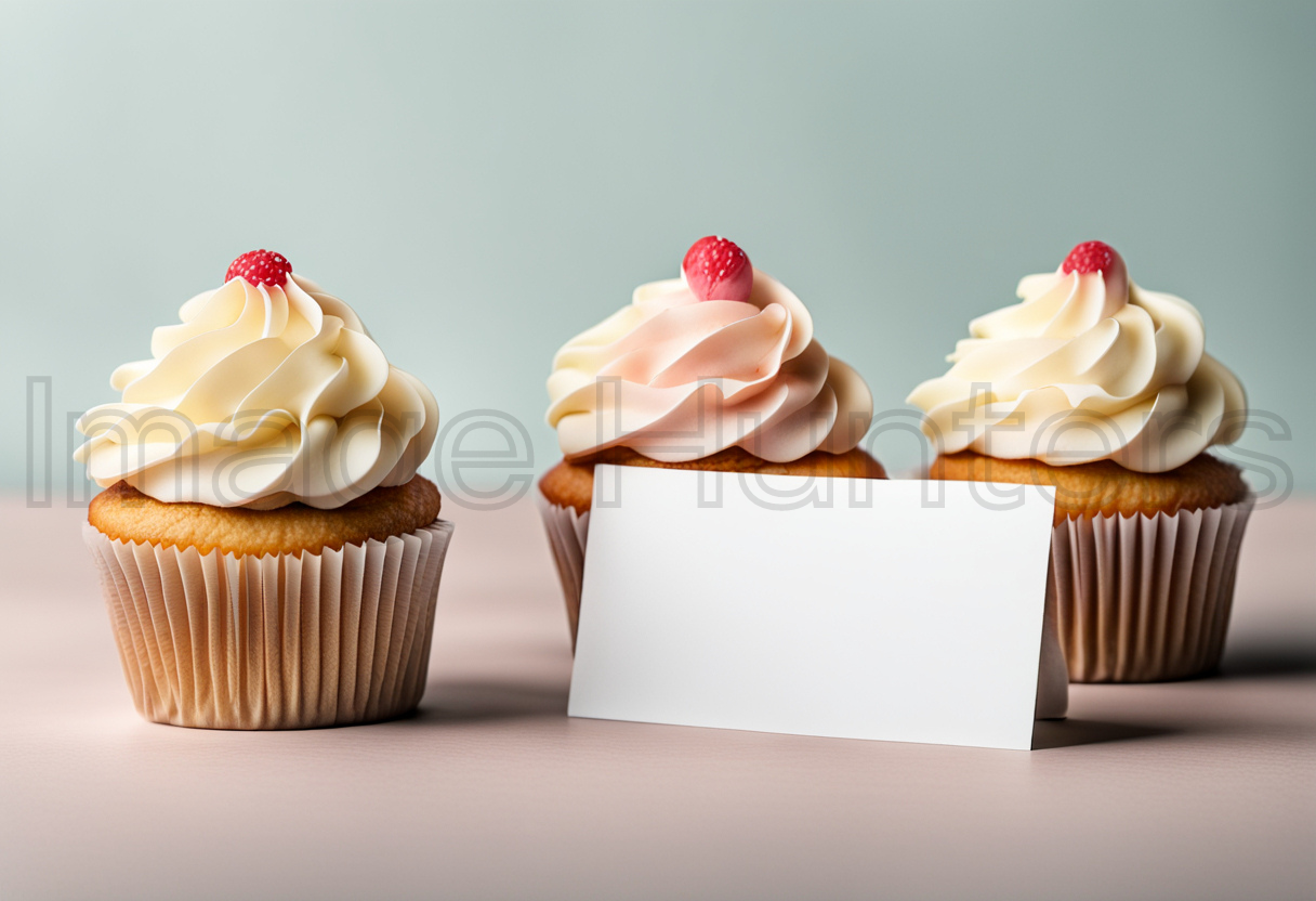 Cupcakes arranged around a blank note mockup