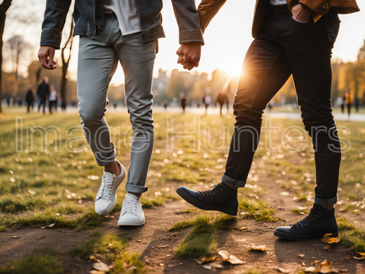 Gay Couple Walking Together in Beautiful Park