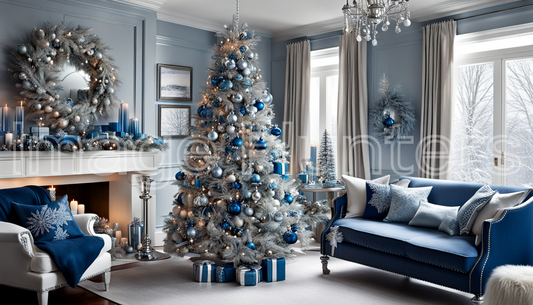 Elegant Silver and Blue Christmas tree decor