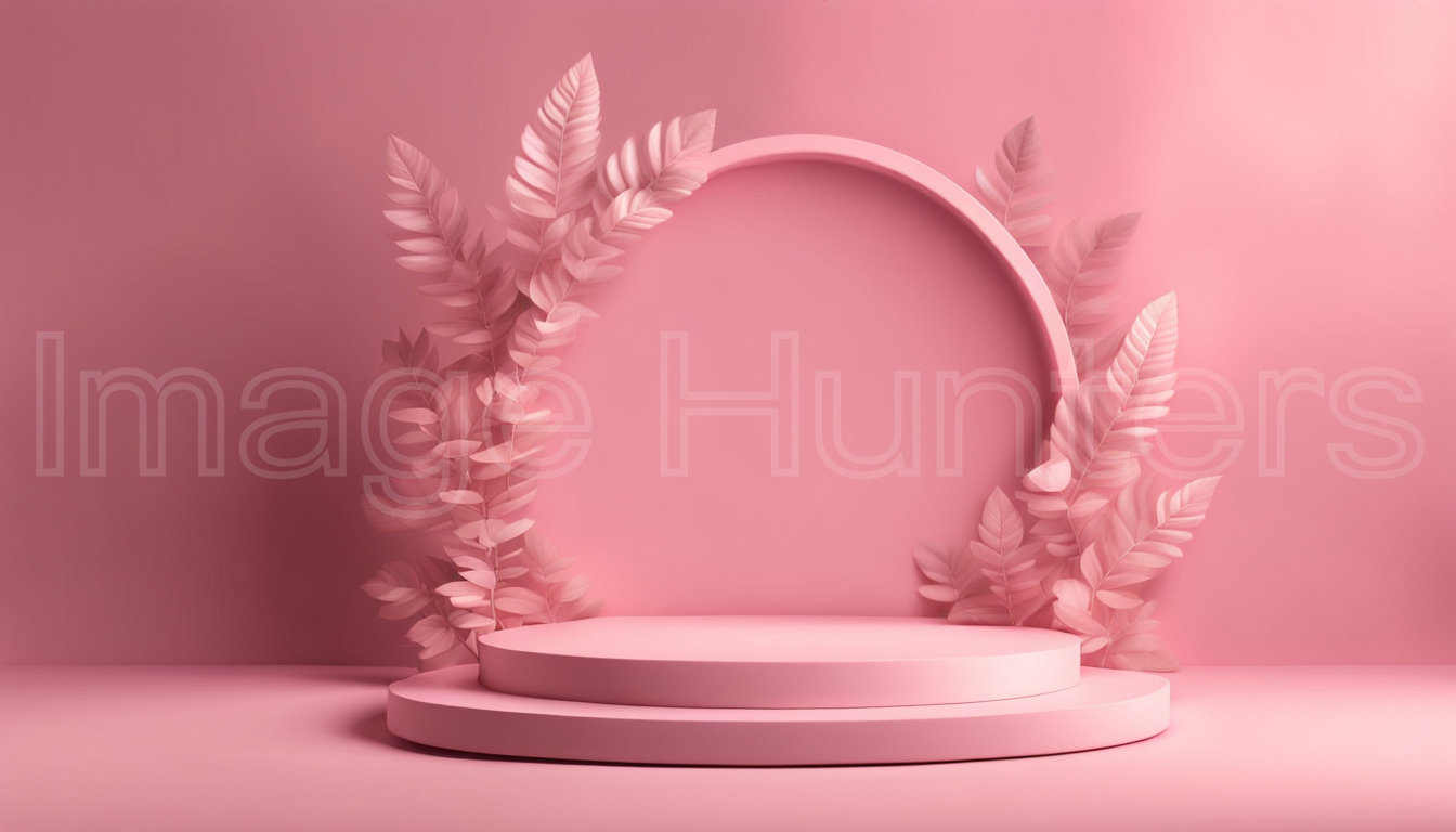 Pink Cylinder Stage Podium with Leaf Background