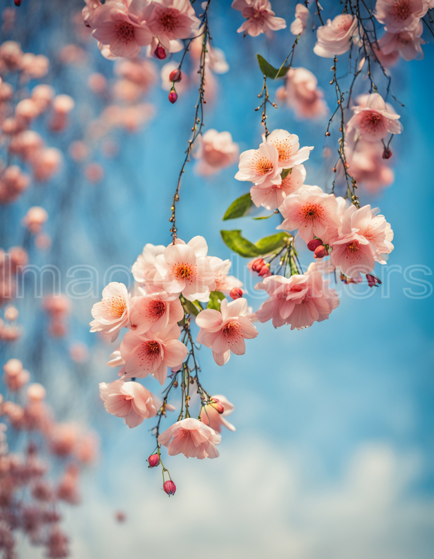 Tree Branches with Hanging Flowers against Sky